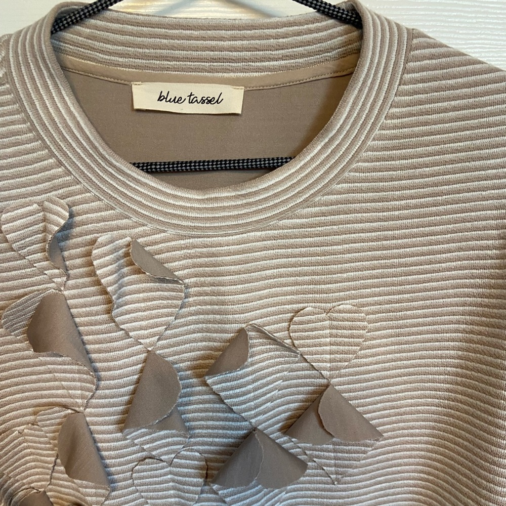 Blue Tassel Textured Ruffle Sweater | Neutral Beige - Picture 5 of 5